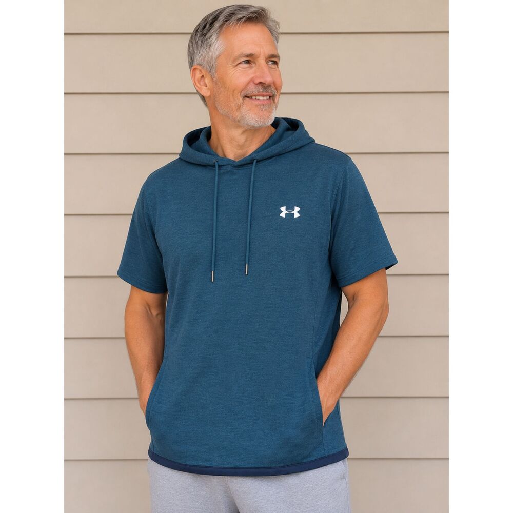 Under Armour Men's XL Teal Blue Short Sleeve Hooded Sweatshirt Pullover #15